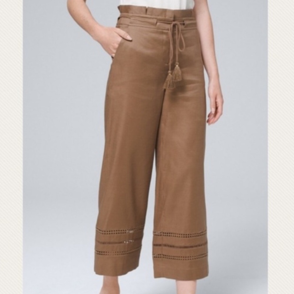 Women's Brown Wide-Leg Tassel Tie Pants